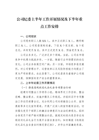 公司纪委上半年工作开展情况及下半年重点工作安排.docx