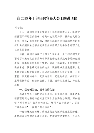 在2025年干部任职宣布大会上的讲话稿.docx