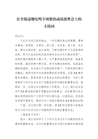 在全镇违规吃喝专项整治动员部署会上的主持词.docx