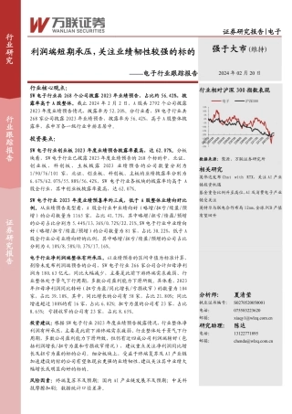 电子行业跟踪报告：利润端短期承压，关注业绩韧性较强的标的-20240220-万联证券-10页.pdf