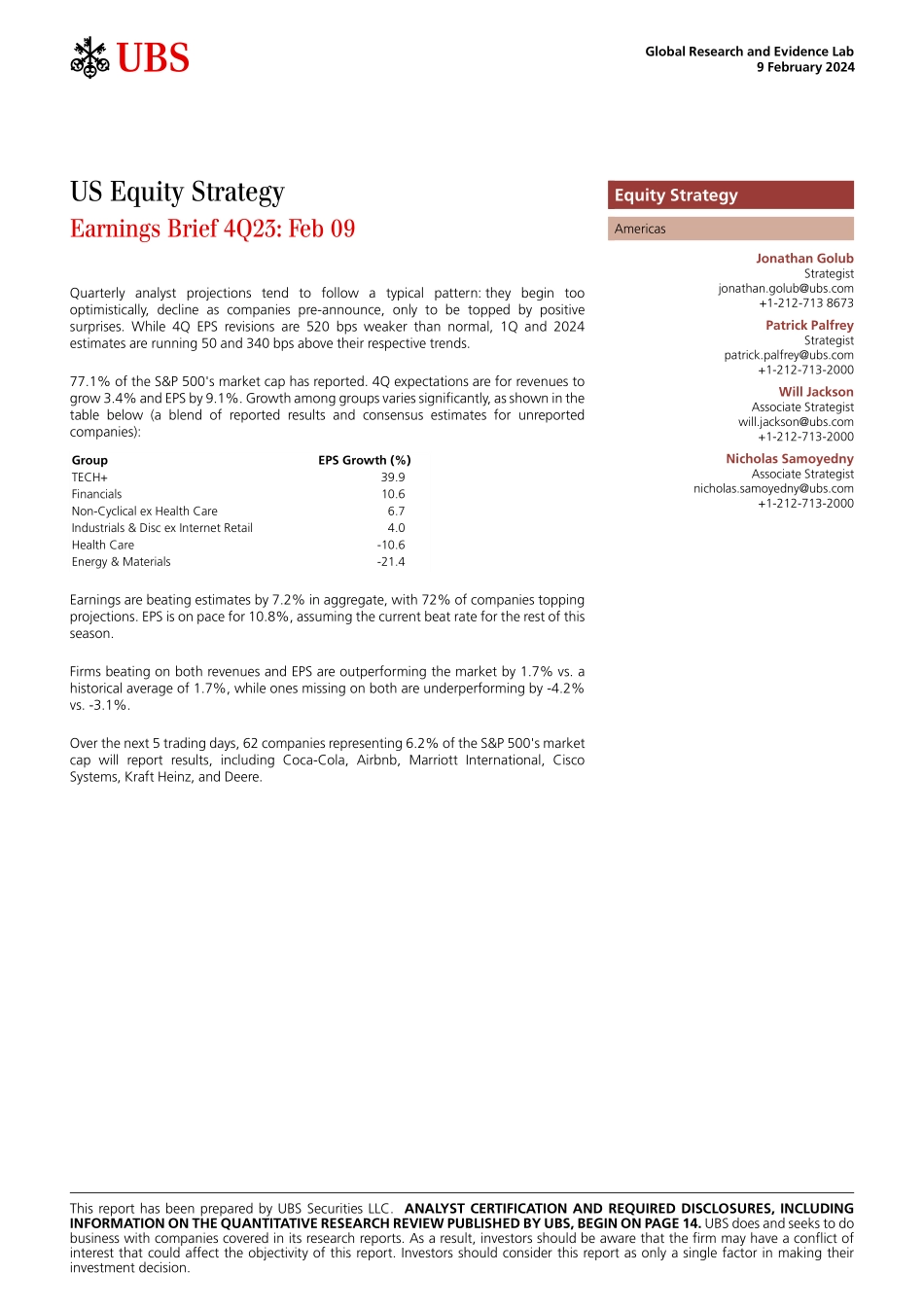 UBS Equities-US Equity Strategy _Earnings Brief 4Q23 Feb 09_ Golub-106439071.pdf_第1页
