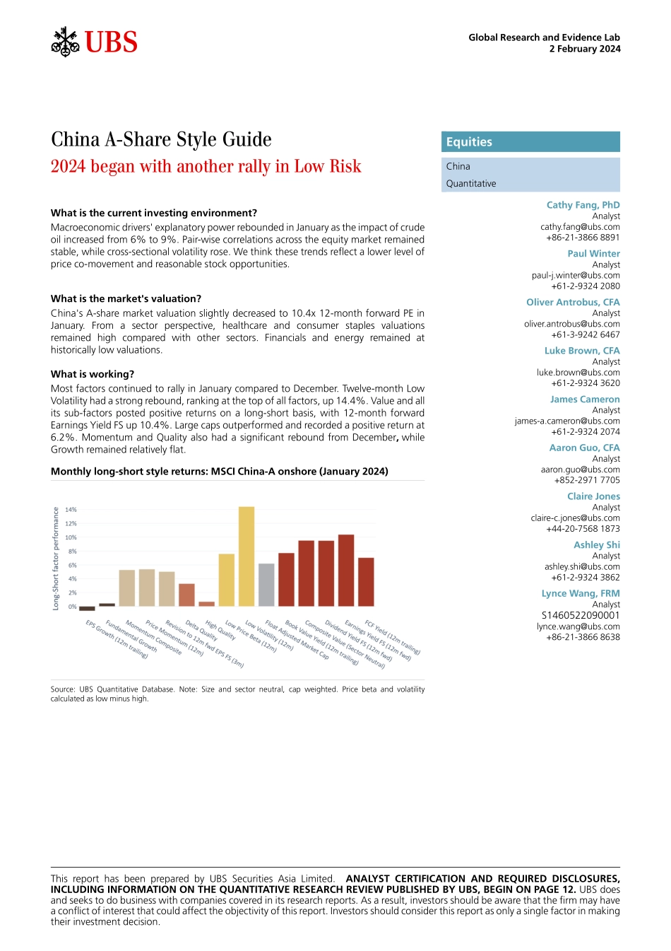 UBS Equities-China A-Share Style Guide _2024 began with another rally in ...-106294995.pdf_第1页
