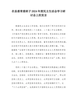 在县委常委班子2024年度民主SH会学习研讨会上的发言.docx