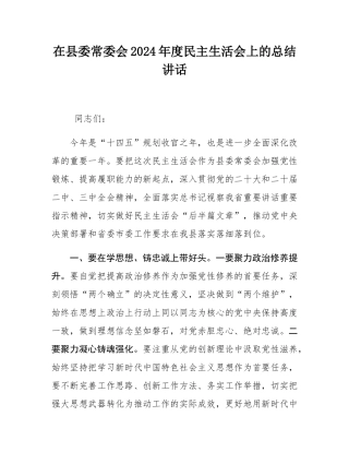 在县委常委会2024年度民主SH会上的总结讲话.docx
