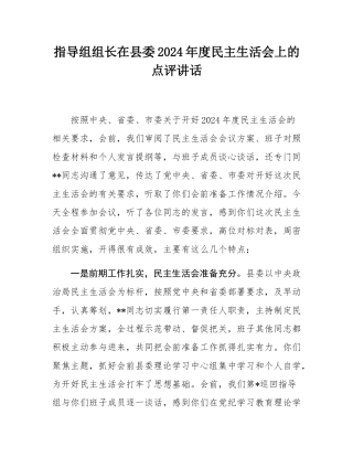 指导组组长在县委2024年度民主SH会上的点评讲话.docx