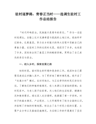驻村逐梦路，青春正当时——选调生驻村工作总结报告.docx