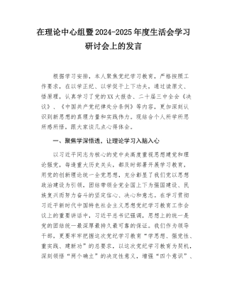 在理论中心组暨2024-2025年度SH会学习研讨会上的发言.docx