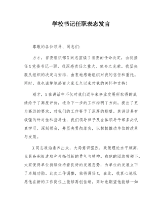 学校书记任职表态发言.docx
