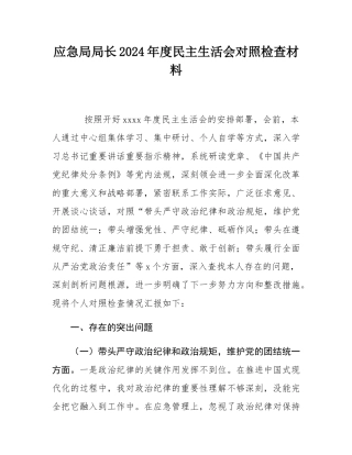 应急局局长2024年度民主SH会对照检查材料.docx