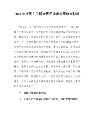 2024年度民主SH会班子成员对照检查材料.docx