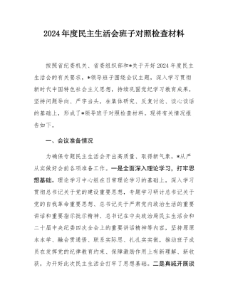 2024年度民主SH会班子对照检查材料.docx