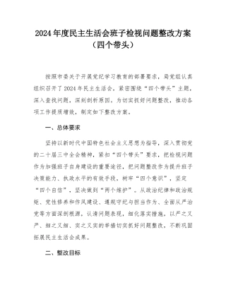 2024年度民主SH会班子检视问题整改方案（四个带头）.docx