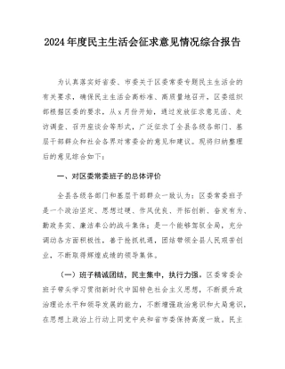 2024年度民主SH会征求意见情况综合报告.docx
