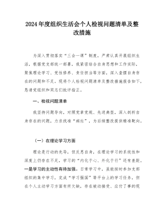 2024年度组织SH会个人检视问题清单及整改措施.docx