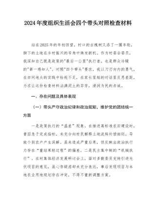 2024年度组织SH会四个带头对照检查材料.docx