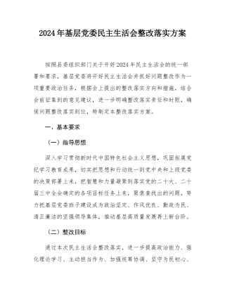 2024年基层党委民主SH会整改落实方案.docx