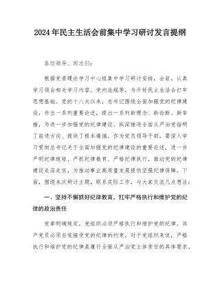 2024年民主SH会前集中学习研讨发言提纲.docx