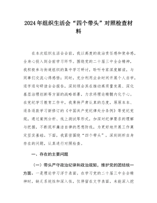 2024年组织SH会“四个带头”对照检查材料.docx