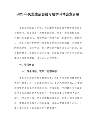 2025年民主SH会前专题学习体会发言稿.docx