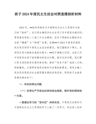 班子2024年度民主SH会对照查摆剖析材料.docx