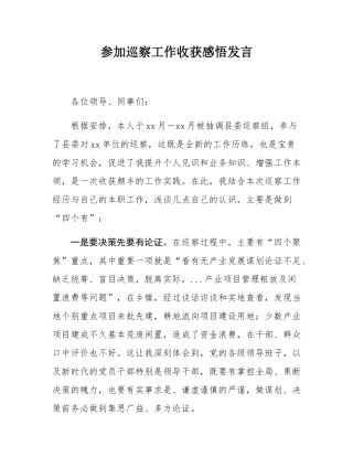 参加巡察工作收获感悟发言.docx