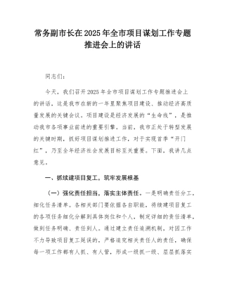 常务副市长在2025年全市项目谋划工作专题推进会上的讲话.docx