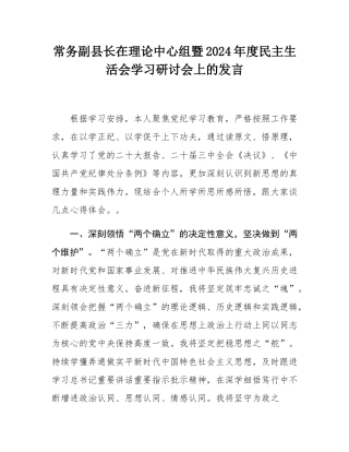 常务副县长在理论中心组暨2024年度民主SH会学习研讨会上的发言.docx