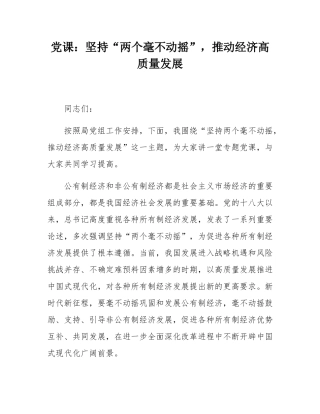党课：坚持“两个毫不动摇”，推动经济高质量发展.docx