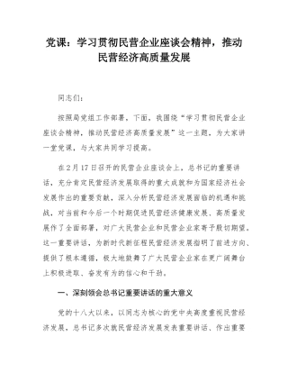 党课：学习贯彻民营企业座谈会精神，推动民营经济高质量发展.docx