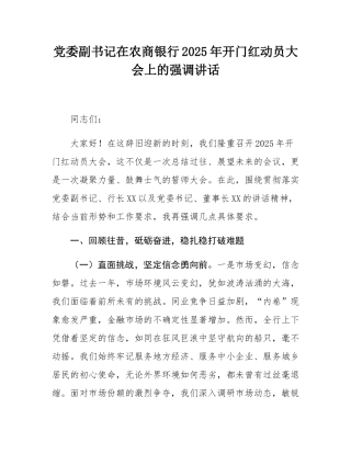 党委副书记在农商银行2025年开门红动员大会上的强调讲话.docx
