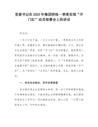 党委书记在2025年集团拼抢一季度实现“开门红”动员部署会上的讲话.docx
