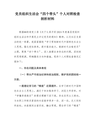党员组织SH会“四个带头”个人对照检查剖析材料.docx
