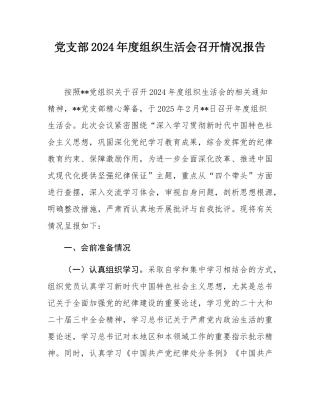 党支部2024年度组织SH会召开情况报告.docx