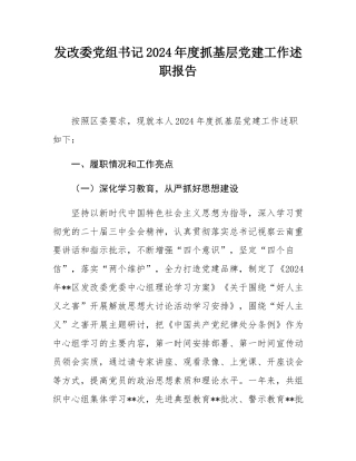 发改委党组书记2024年度抓基层党建工作述职报告.docx