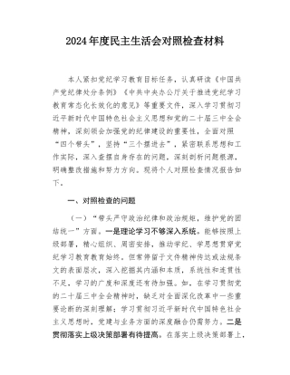 国企2024年度民主SH会个人对照检查材料.docx