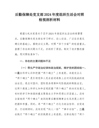 后勤保障处党支部2024年度组织SH会对照检视剖析材料.docx