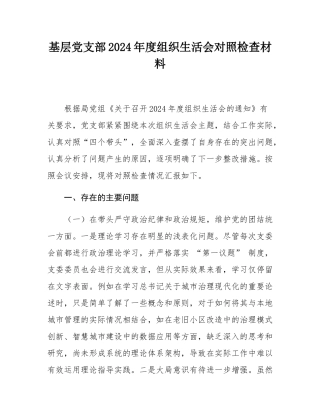 基层党支部2024年度组织SH会对照检查材料.docx