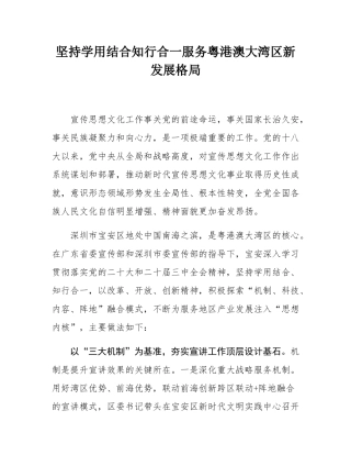 坚持学用结合知行合一服务粤港澳大湾区新发展格局.docx