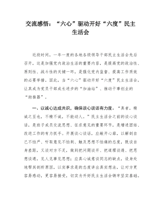 交流感悟：“六心”驱动开好“六度”民主SH会.docx