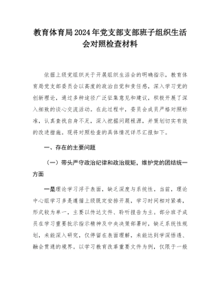 教育体育局2024年党支部支部班子组织SH会对照检查材料.docx