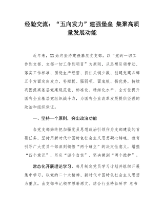 经验交流：“五向发力”建强堡垒 集聚高质量发展动能.docx