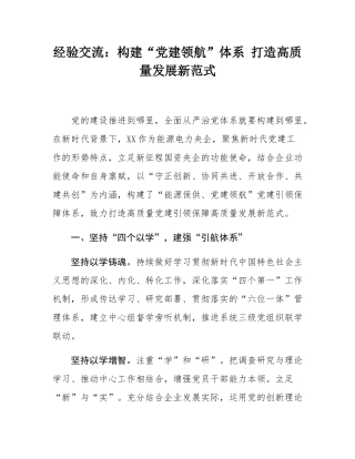 经验交流：构建“党建领航”体系 打造高质量发展新范式.docx