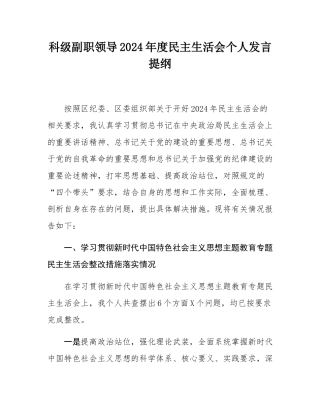 科级副职领导2024年度民主SH会个人发言提纲.docx