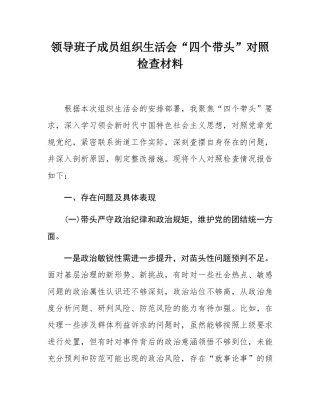 领导班子成员组织SH会“四个带头”对照检查材料.docx