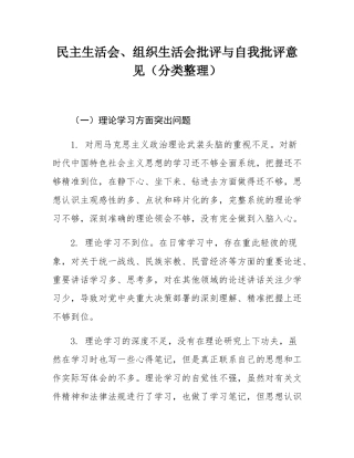 民主SH会、组织SH会批评与自我批评意见（分类整理）.docx