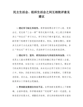 民主SH会、组织SH会之间互相批评意见建议.docx