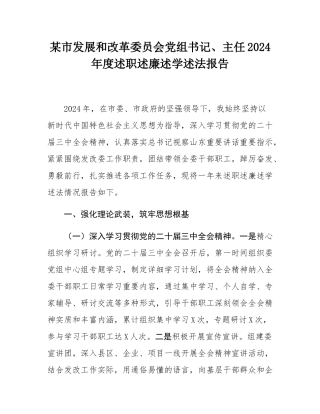 某市发展和改革委员会党组书记、主任2024年度述职述廉述学述法报告.docx