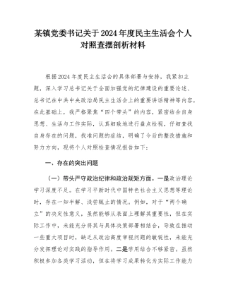某镇党委书记关于2024年度民主SH会个人对照查摆剖析材料.docx