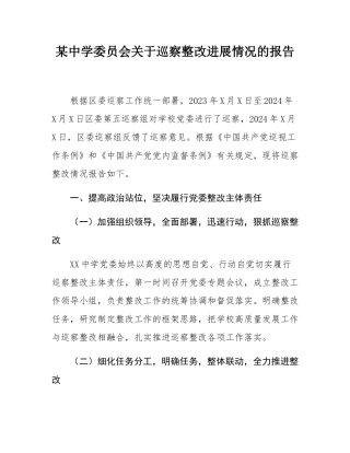 某中学委员会关于巡察整改进展情况的报告.docx