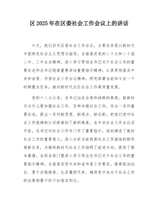 区2025年在区委社会工作会议上的讲话.docx